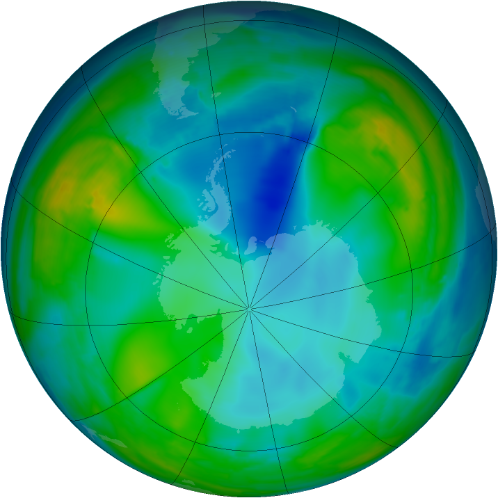 Antarctic ozone map for 22 July 2008